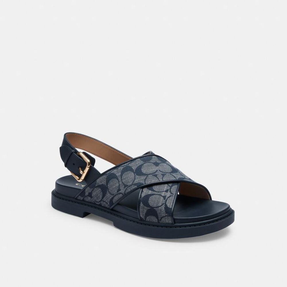 NWT Coach Outlet Fraser Sandal In Signature Chambray